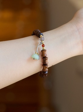 国风缅甸黑花梨木手串好运连连新中式高级感竹节檀木文玩手串礼物