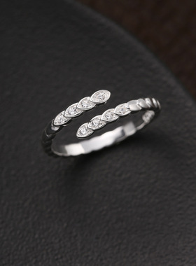 韩版S925纯银不规则镶钻戒指女简约小众设计时尚个性精致开口指环