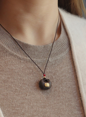 天然新中式文玩沉香木吊坠五条经福锁转运珠毛衣链项链女款礼物