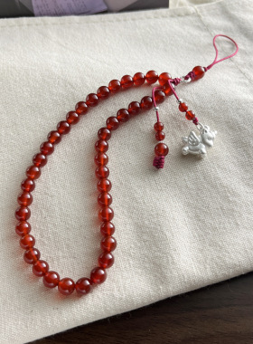 新款999足银红玛瑙小马手机链包包挂件手工设计时尚百搭个性配饰