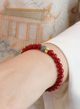 国风天然玛瑙南红串珠玉髓蓝水翡翠手串新中式风串珠百搭手链礼物