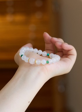 寺庙同款天然白玛瑙手链女十相自在三角牌新中式显白高级感手串