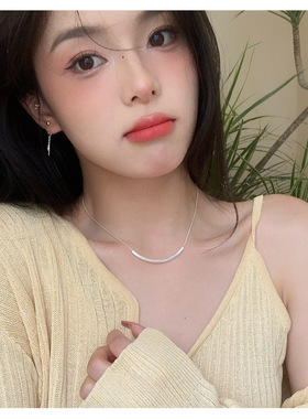 s925纯银磨砂弯管微笑蛇骨项链女简约百搭时尚气质港风个性锁骨链