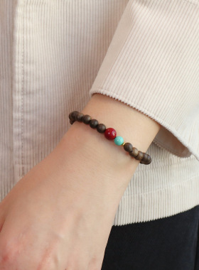 国风加里曼丹天然沉香木手串和田玉手链精致禅意文玩女款叠戴手串