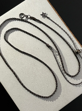 韩国新款925纯银黑色满天星项链女简约波光粼粼个性可调节锁骨链