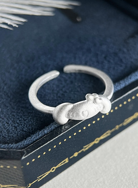 999足银卡通小狗戒指女韩版简约哑光工艺甜美气质开口指环戒子