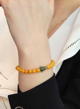 新款国风天然蓝水翡翠手串蜜蜡和田玉葫芦手链新中式高级感手饰品