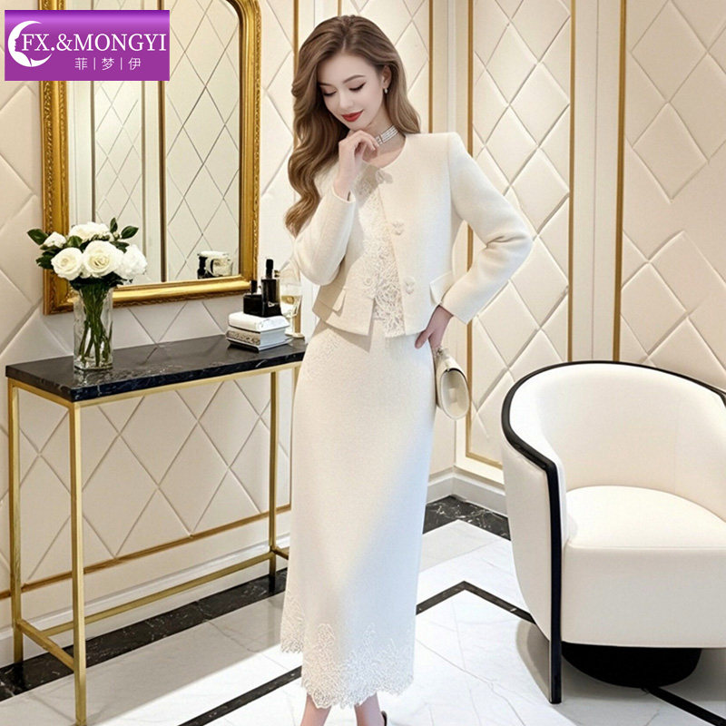 菲梦伊含羊毛白色小香风套装女冬季名媛高端毛呢外套半身裙两件套,淘宝优惠券,粉丝福利购,淘宝优惠卷