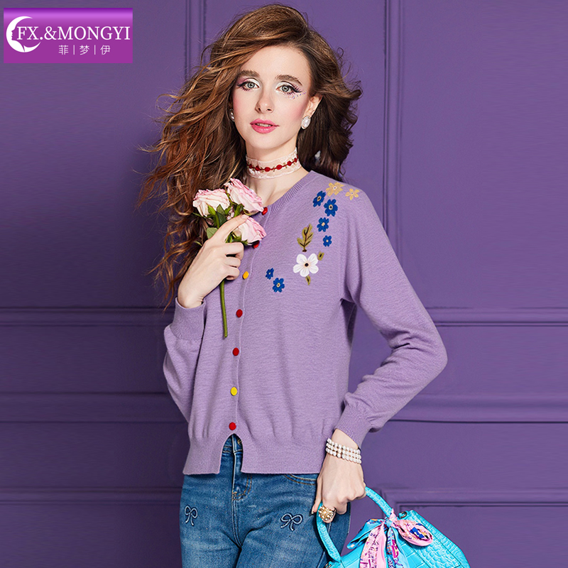菲梦伊含羊毛绣花针织衫女冬季设计感时尚百搭显瘦修身打底衫毛衣 - 图2