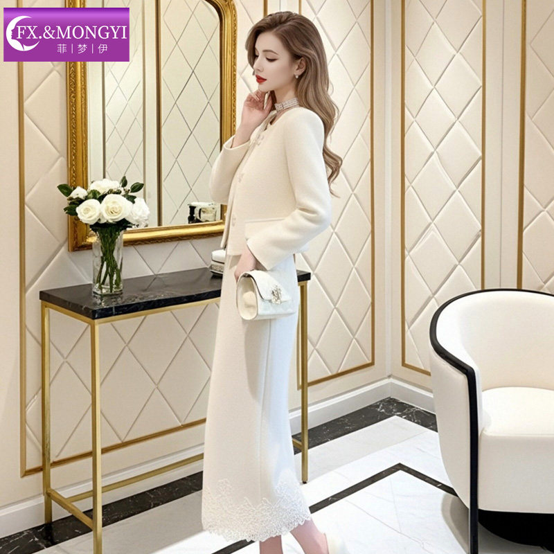 菲梦伊含羊毛白色小香风套装女冬季名媛高端毛呢外套半身裙两件套,淘宝优惠券,粉丝福利购,淘宝优惠卷