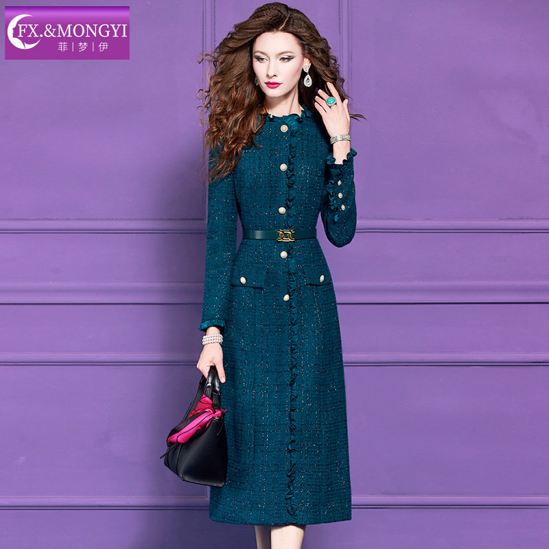 菲梦伊木耳边亮片毛呢连衣裙女冬季轻熟名媛小香风优雅气质中长裙,淘宝优惠券,粉丝福利购,淘宝优惠卷