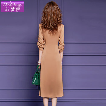 Feimengyi light luxury high-end temperament dress women's spring French elegant slim pleated slit shirt skirt