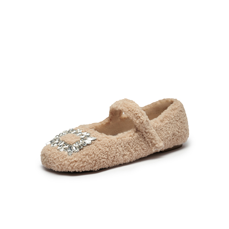 红蜻蜓女鞋秋冬新款毛毛单鞋平底水钻豆豆鞋玛丽珍单鞋可爱外穿鞋,淘宝优惠券,粉丝福利购,淘宝优惠卷