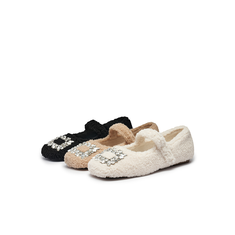 红蜻蜓女鞋秋冬新款毛毛单鞋平底水钻豆豆鞋玛丽珍单鞋可爱外穿鞋,淘宝优惠券,粉丝福利购,淘宝优惠卷