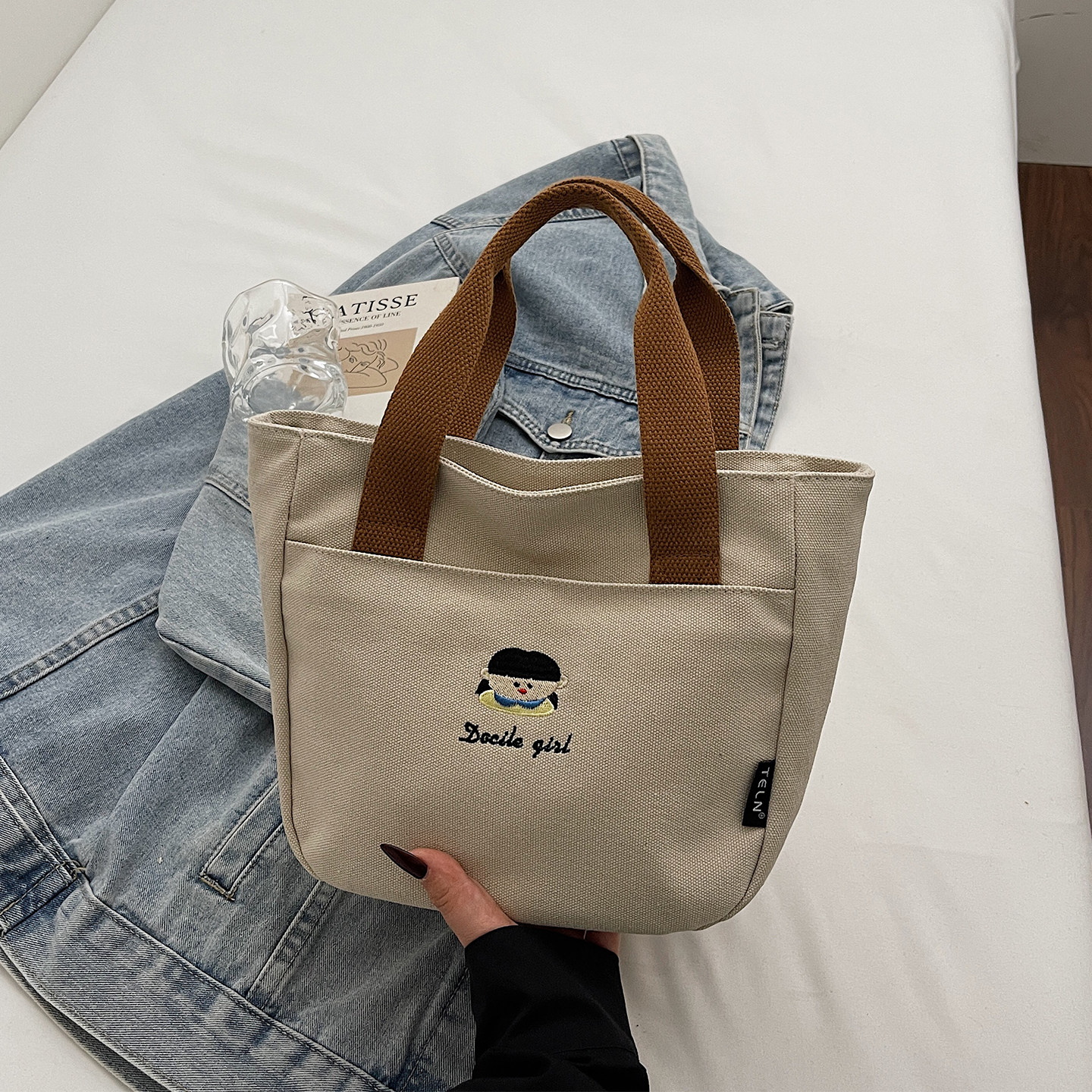 质感复古帆布手拎小包包女上班通勤手提袋日韩时尚小众百搭托特包,淘宝优惠券,粉丝福利购,淘宝优惠卷