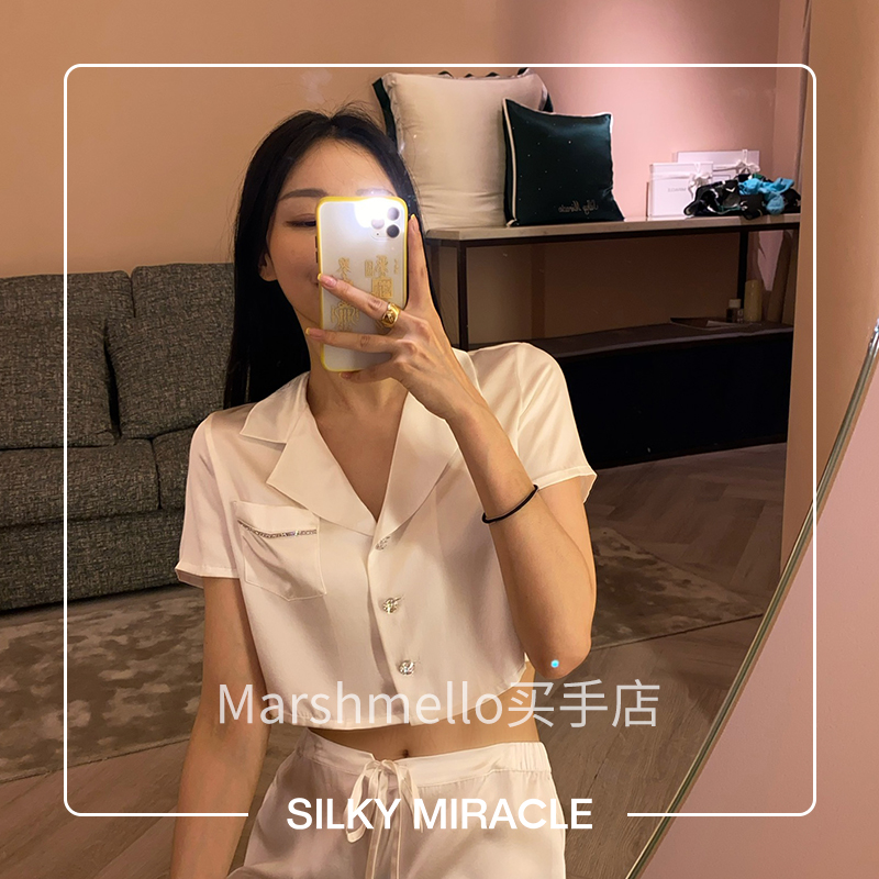 [7折]SILKY MIRACLE少女真丝短袖居家服套装奢侈品蚕丝睡衣正品 - 图2