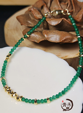 「弄青梅」哥伦比亚祖母绿宝石碎金子极细手链精致中国风手串生日