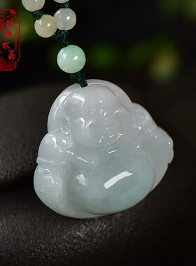 天然缅甸翡翠情侣笑佛礼物吊坠