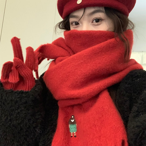 圣诞新年红色围巾帽子女冬季2025新款高级感保暖防寒可爱百搭礼物 - 图3
