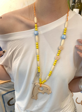 夏季新款串珠海豚吊坠项链女
