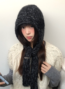 韩系花朵针织巴拉克拉法帽女冬