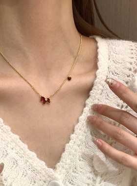 高级感红色小马爱心项链女款