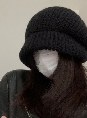 女秋冬纯色毛线针织帽保暖