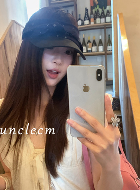 韩系星星印花蝴蝶结空顶帽女款