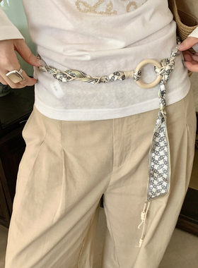 民族风腰果花手工编织丝巾腰带女
