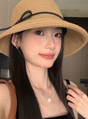 赫本风复古文艺蝴蝶结渔夫帽子女
