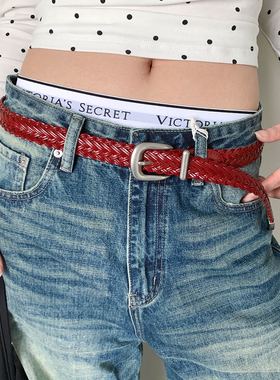 美式复古高级感红色腰带女款