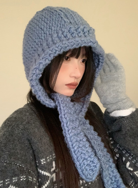 手工女秋冬大头围毛线帽保暖百搭