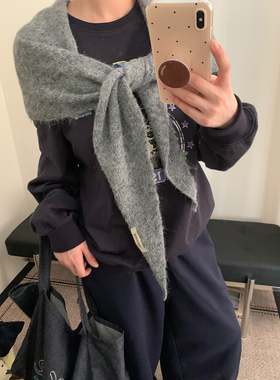 含羊毛纯色针织三角巾披肩女