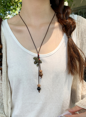 波西米亚民族风树叶吊坠项链女