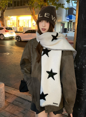 冬季韩系氛围感撞色波点围巾女