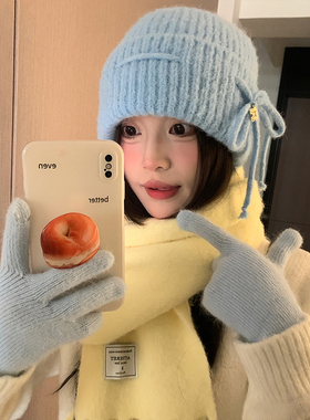 韩版女秋冬蝴蝶结针织帽显脸小