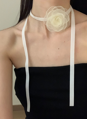 花朵高级感项链颈项圈脖子配饰系花choker锁骨链女黑色带颈链颈花