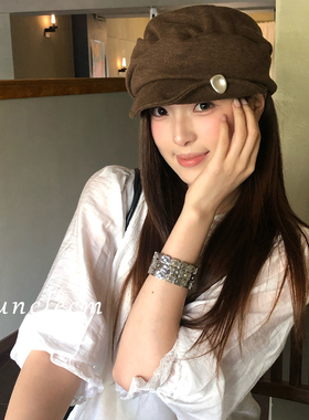 复古褶皱翻檐马术帽子女