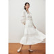 White Moonlight Series V-neck Waistband Lace Splicing Dress+Madeira Embroidered Half Skirt+High Waist Umbrella Skirt