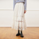 White Moonlight Series V-neck Waistband Lace Splicing Dress+Madeira Embroidered Half Skirt+High Waist Umbrella Skirt