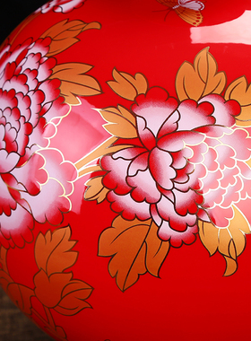 中国红陶瓷摆件花瓶天地方圆