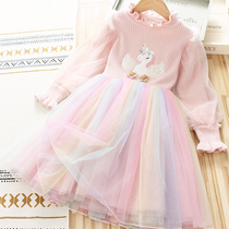 Girls dress Dress Plus Suede Winter Dress 2023 Sweater Dress Child Knit Princess Dress Foreign Air Baby Skirt dress