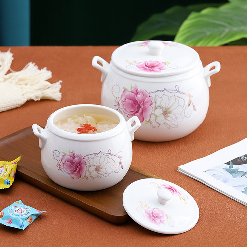 陶瓷隔水炖盅厨房家用小汤盅双耳炖罐炖燕窝炖鸽子煲汤盅蒸蛋盅 - 图1