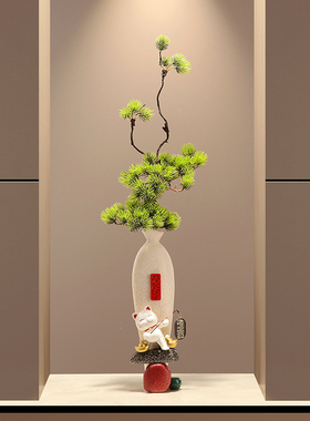 石来运转招财猫细长竖高花瓶