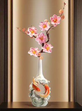 入户玄关造景客厅过道壁龛高级感插花艺术招财鱼装饰乔迁开业礼物