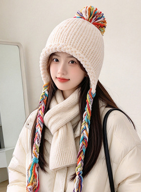 秋冬季保暖帽子女2026新款针织帽防寒冷帽大头围显脸小护耳毛线帽