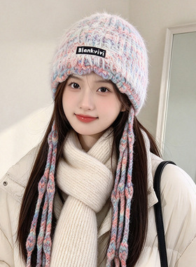 秋冬季保暖帽子女2026新款针织帽防寒冷帽大头围显脸小护耳毛线帽
