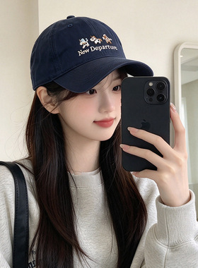 可爱卡通刺绣棒球帽子女韩系软顶做旧鸭舌帽百搭显脸小遮阳帽子男