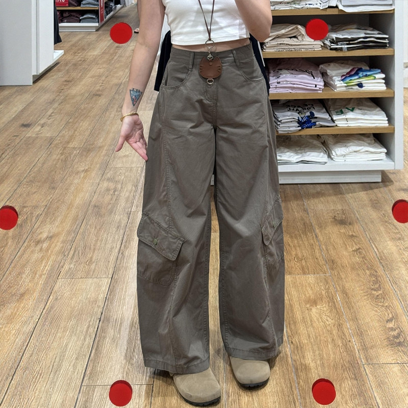设计感阔腿工装弯刀裤子女大码胖mm今年流行梧桐裤休闲香蕉镰刀裤