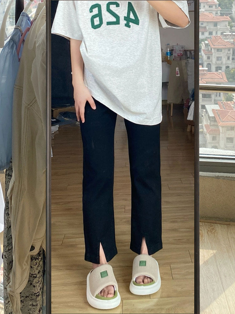 小个子腿粗裤子女夏季新款大码不显胯宽黑色弹力开叉牛仔九分裤潮,淘宝优惠券,粉丝福利购,淘宝优惠卷